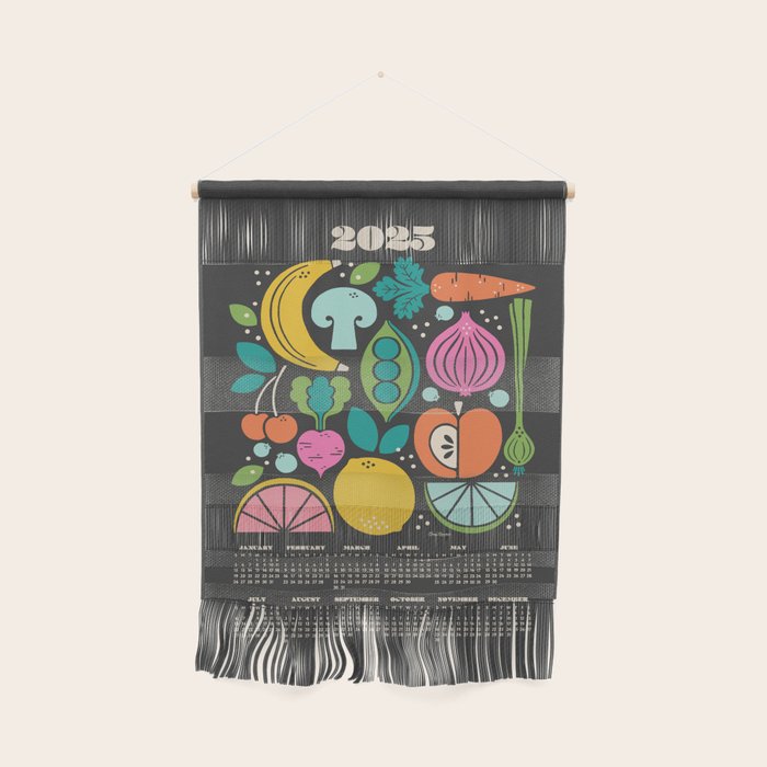 Fruit and Veggies 2025 Calendar - Muli-color on black Wall Hanging Gallery Image 1