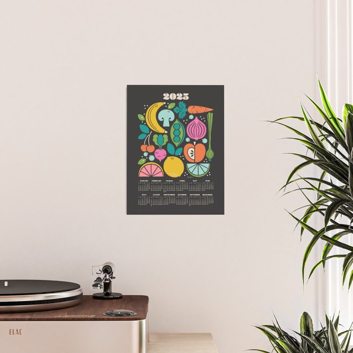Fruit and Veggies 2025 Calendar - Muli-color on black Poster Gallery Image 2