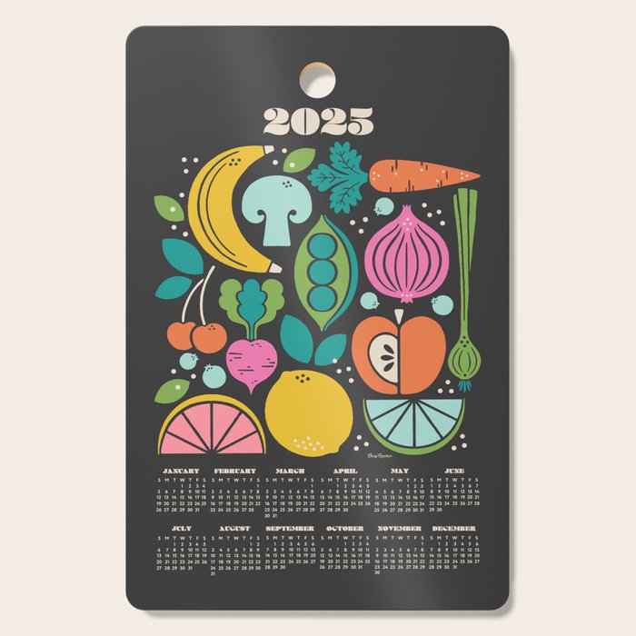 Fruit and Veggies 2025 Calendar - Muli-color on black Cutting Board Gallery Image 1