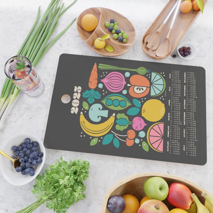 Fruit and Veggies 2025 Calendar - Muli-color on black Cutting Board Gallery Image 2