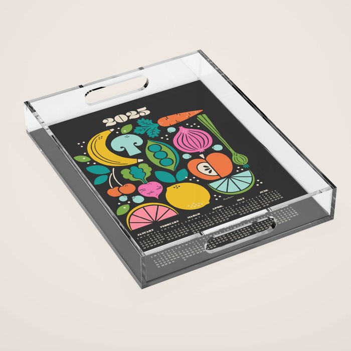 Fruit and Veggies 2025 Calendar - Muli-color on black Acrylic Tray Gallery Image 1