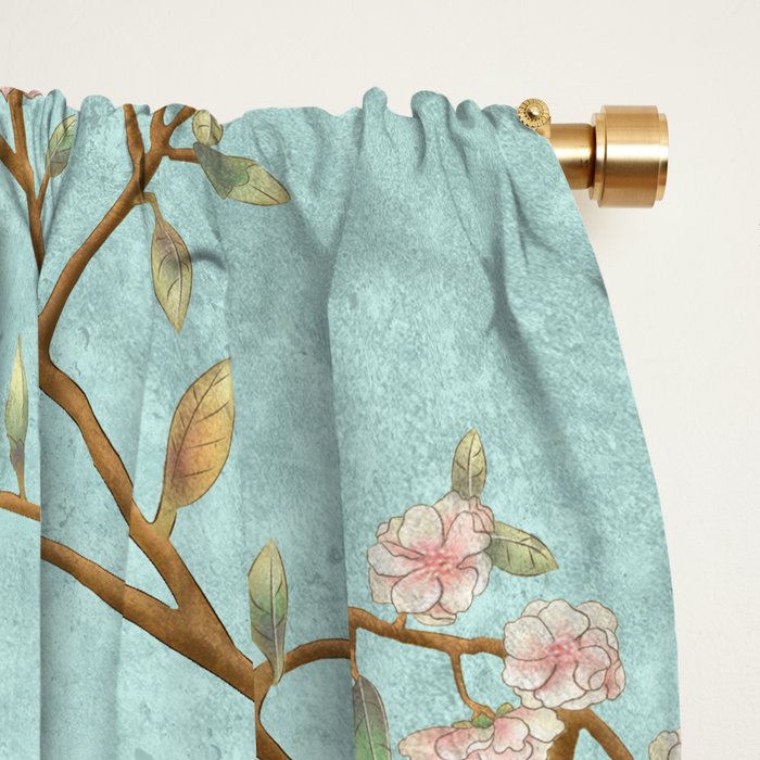 Romantic Chinoiserie Aqua Zen Garden Window Curtain Gallery Image 2