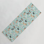 Cute Dogs on Aqua Blue, Dogs and Flowers, Pet Painting, Cute Animals, Golden Retriever, Dachshund, Corgi, Bulldog, Dalmation Yoga Mat Gallery Image 1