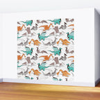 Origami dragon friends // white background aqua orange grey and taupe fantastic creatures Wall Mural Gallery Image 2