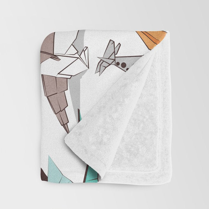 Origami dragon friends // white background aqua orange grey and taupe fantastic creatures Throw Blanket Gallery Image 3