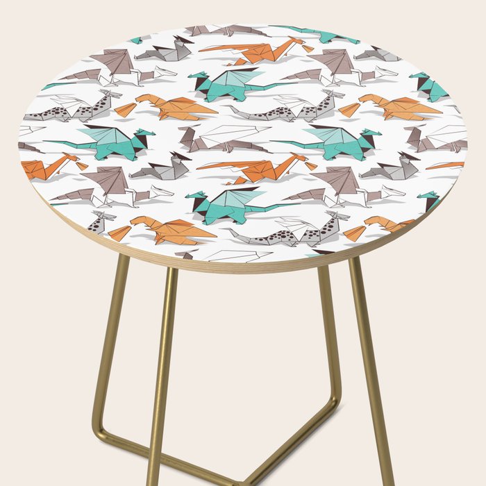 Origami dragon friends // white background aqua orange grey and taupe fantastic creatures Side Table Gallery Image 2