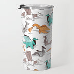 Origami dragon friends // white background aqua orange grey and taupe fantastic creatures Travel Mug Gallery Image 3