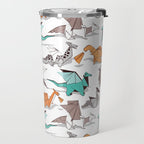Origami dragon friends // white background aqua orange grey and taupe fantastic creatures Travel Mug Gallery Image 2