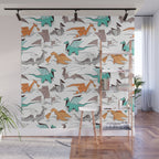 Origami dragon friends // white background aqua orange grey and taupe fantastic creatures Wall Mural Gallery Image 1