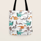 Origami dragon friends // white background aqua orange grey and taupe fantastic creatures Tote Bag Gallery Image 1