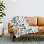 Origami dragon friends // white background aqua orange grey and taupe fantastic creatures Throw Blanket Gallery Image 1
