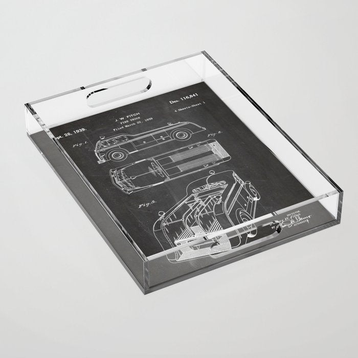 Fire Truck Patent - Fireman Art - Black Chalkboard Acrylic Tray Gallery Image 1