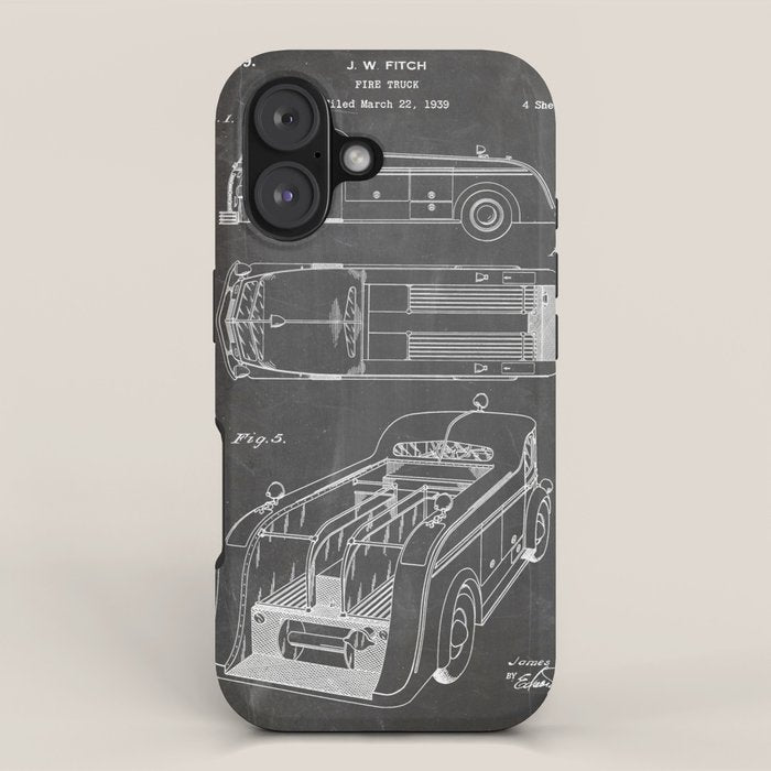 Fire Truck Patent - Fireman Art - Black Chalkboard iPhone Case Gallery Image 1