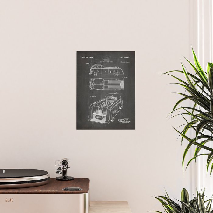 Fire Truck Patent - Fireman Art - Black Chalkboard Poster Gallery Image 2