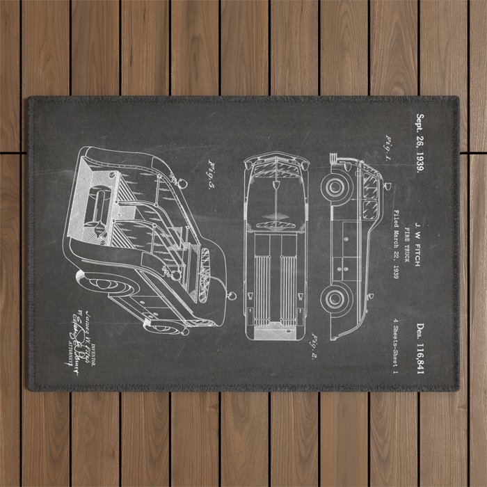 Fire Truck Patent - Fireman Art - Black Chalkboard Outdoor Rug Gallery Image 1