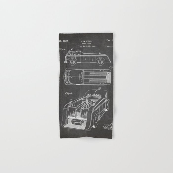 Fire Truck Patent - Fireman Art - Black Chalkboard Towels Gallery Image 1