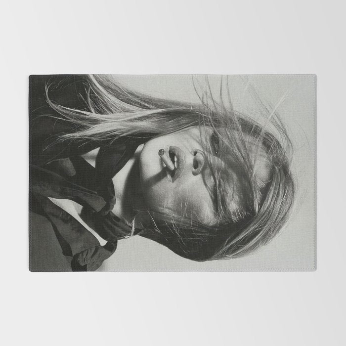 Brigitte Bardot Smoking a Cigarette, Black and White Photograph Rug Gallery Image 2