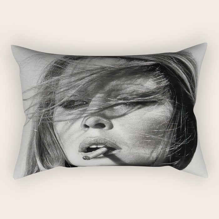 Brigitte Bardot Smoking a Cigarette, Black and White Photograph Rectangular Pillow Gallery Image 2