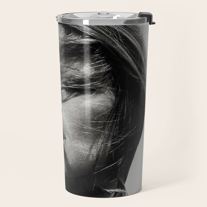 Brigitte Bardot Smoking a Cigarette, Black and White Photograph Travel Mug Gallery Image 2