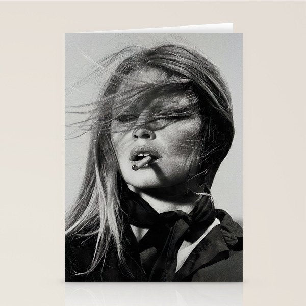Brigitte Bardot Smoking a Cigarette, Black and White Photograph Stationery Card Gallery Image 2