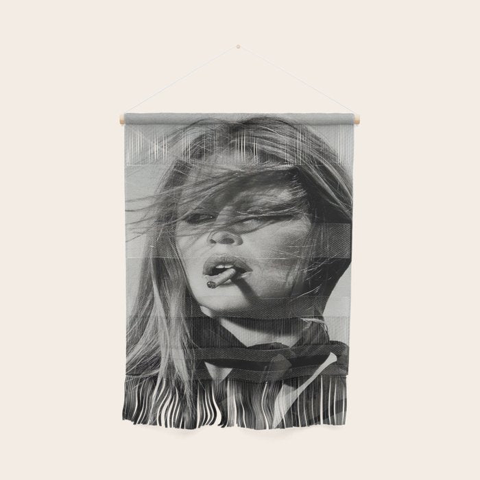 Brigitte Bardot Smoking a Cigarette, Black and White Photograph Wall Hanging Gallery Image 1