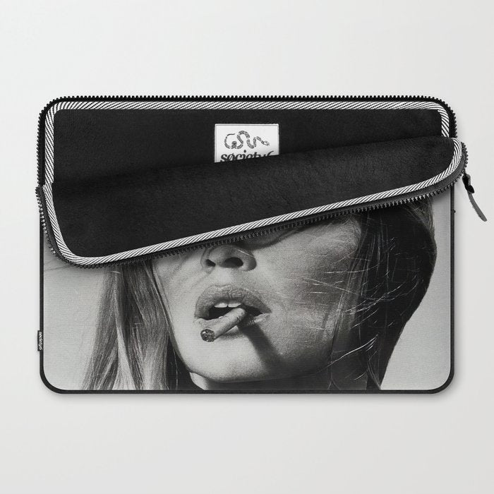Brigitte Bardot Smoking a Cigarette, Black and White Photograph Laptop Sleeve Gallery Image 2