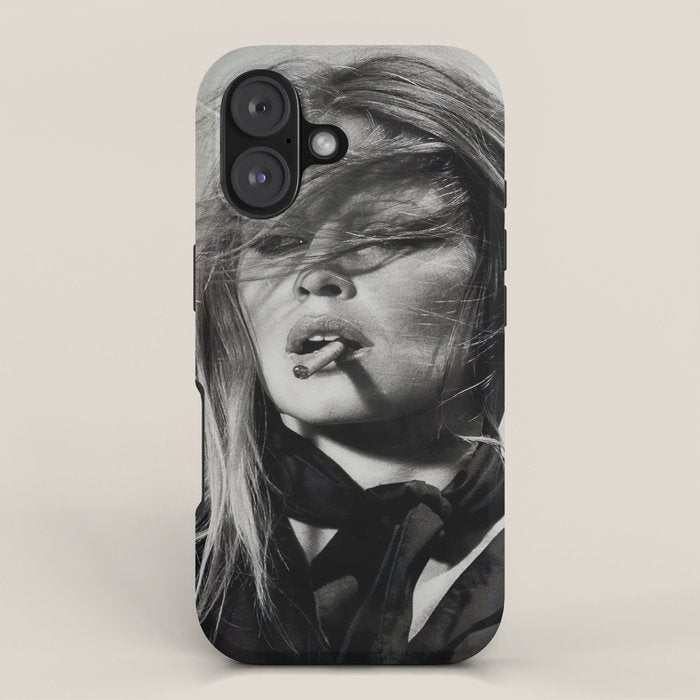 Brigitte Bardot Smoking a Cigarette, Black and White Photograph iPhone Case Gallery Image 1
