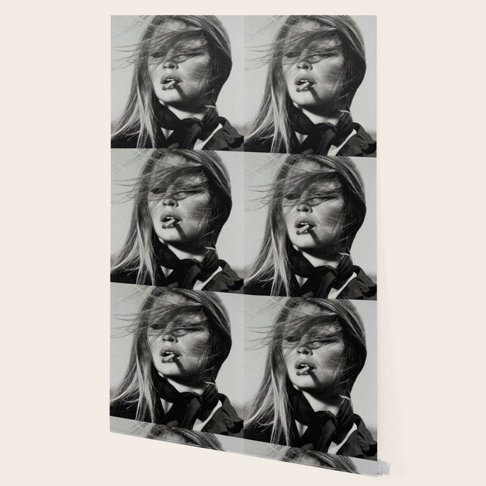 Brigitte Bardot Smoking a Cigarette, Black and White Photograph Wallpaper Gallery Image 2