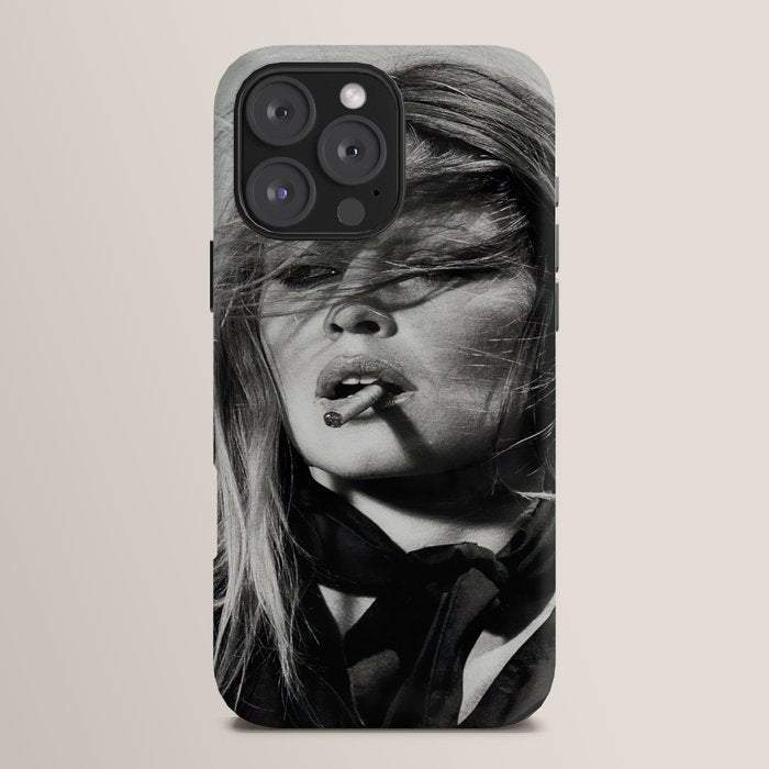 Brigitte Bardot Smoking a Cigarette, Black and White Photograph iPhone Case Gallery Image 16