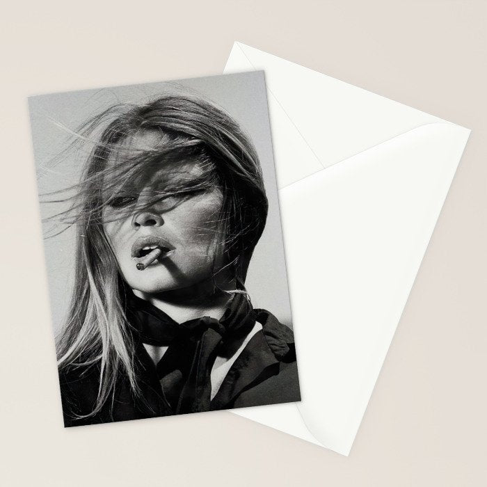 Brigitte Bardot Smoking a Cigarette, Black and White Photograph Stationery Card Gallery Image 2