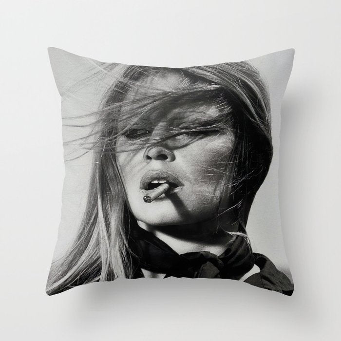 Brigitte Bardot Smoking a Cigarette, Black and White Photograph Throw Pillow Gallery Image 6