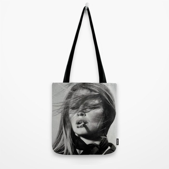 Brigitte Bardot Smoking a Cigarette, Black and White Photograph Tote Bag Gallery Image 2