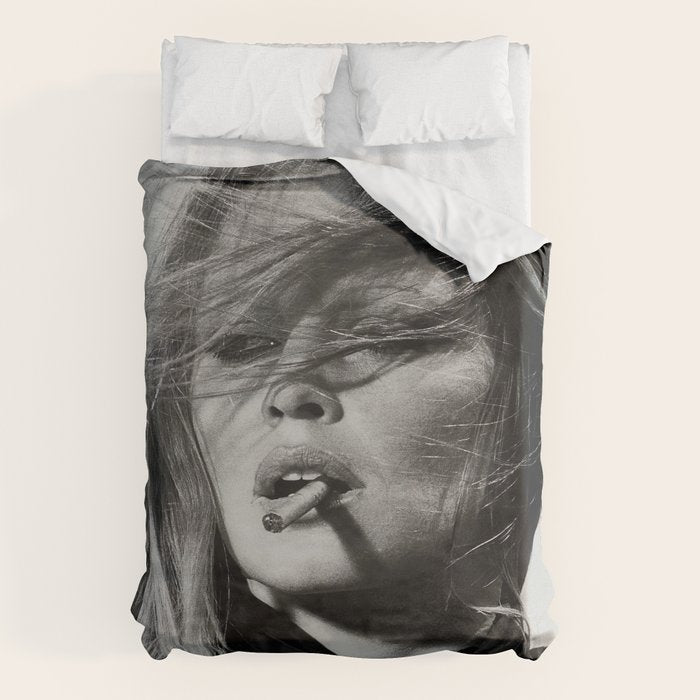 Brigitte Bardot Smoking a Cigarette, Black and White Photograph Duvet Cover Gallery Image 6