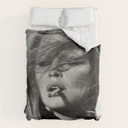 Brigitte Bardot Smoking a Cigarette, Black and White Photograph Comforter Gallery Image 6