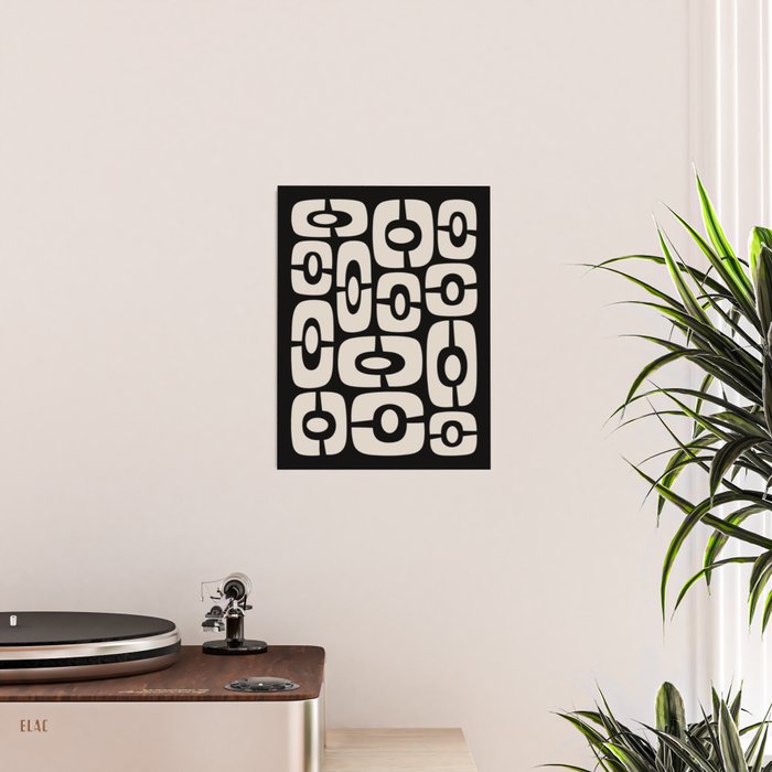 Mid Century Modern Cosmic Abstract 364 Black and Linen White Poster Gallery Image 2