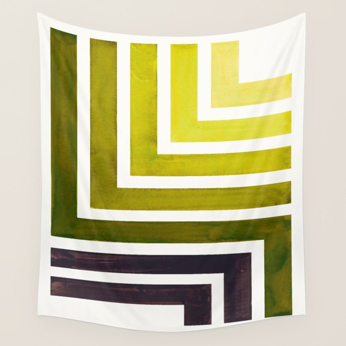 Olive Green Mid Century Modern Watercolor Colorful Ancient Aztec Art Pattern Minimalist Geometric Pa Wall Tapestry Gallery Image 4