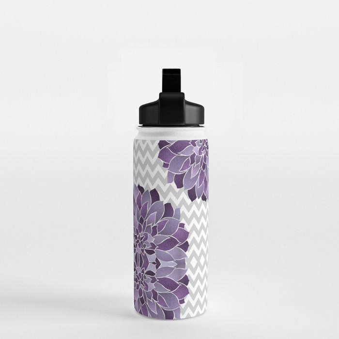 Floral Prints, Chevron, Purple and Gray Water Bottle Gallery Image 2