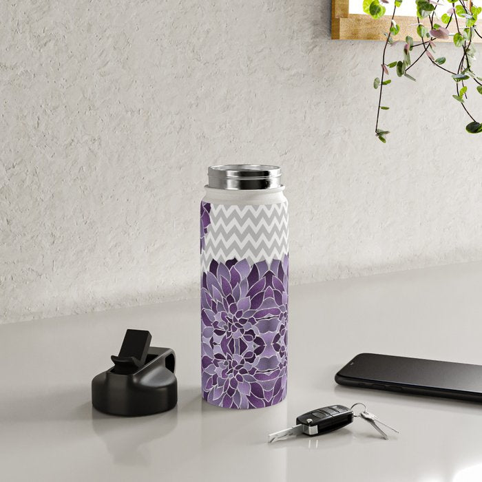 Floral Prints, Chevron, Purple and Gray Water Bottle Gallery Image 4