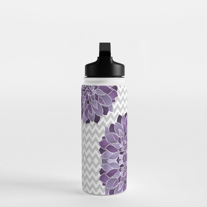 Floral Prints, Chevron, Purple and Gray Water Bottle Gallery Image 3