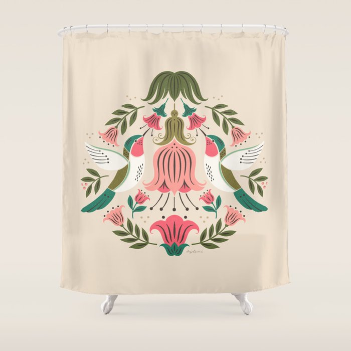 Hummingbirds - Green and Pink Shower Curtain Gallery Image 1