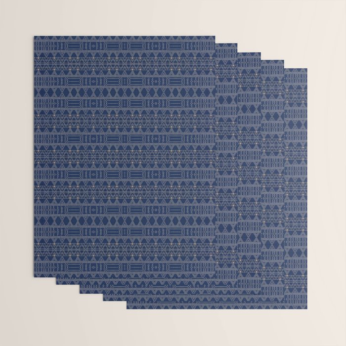 Blue Indigo Jeans Color, Bohemian Oriental Traditional Moroccan Fabric Style Wrapping Paper Gallery Image 3