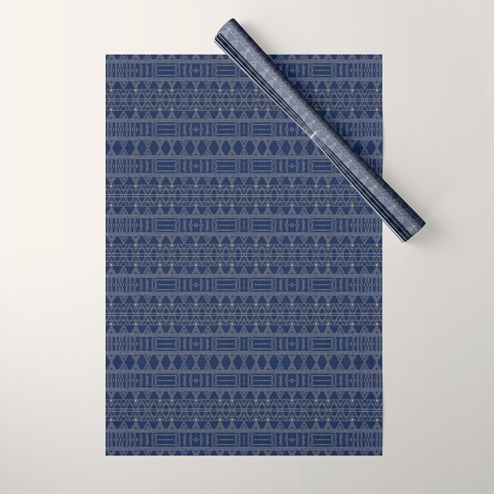 Blue Indigo Jeans Color, Bohemian Oriental Traditional Moroccan Fabric Style Wrapping Paper Gallery Image 1