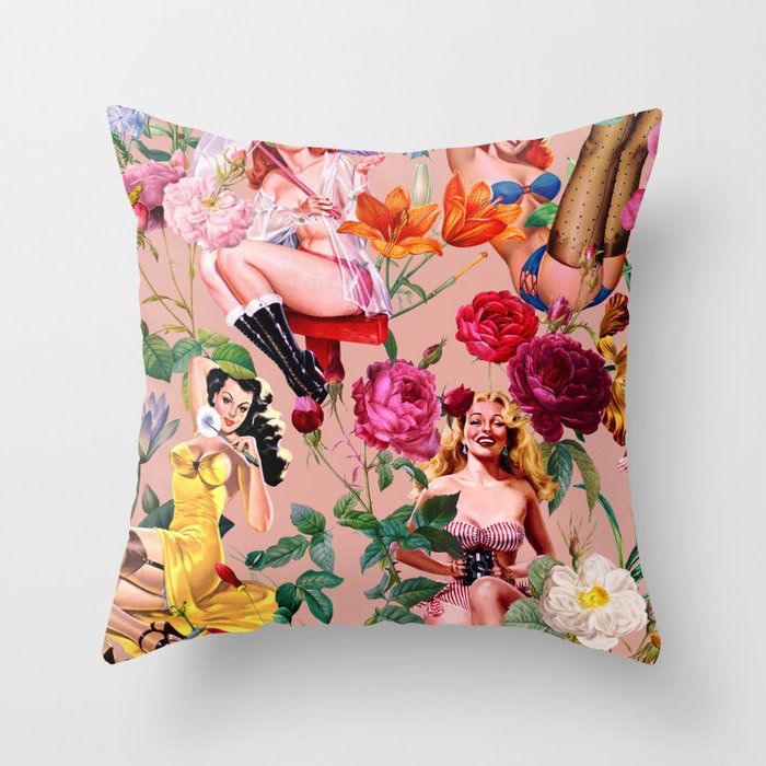 Floral and Pin-Up Girls III Throw Pillow Gallery Image 1