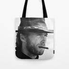 Clint Eastwood Smoking a Cigar Retro Vintage Art Tote Bag Gallery Image 1