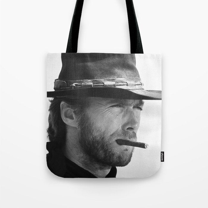 Clint Eastwood Smoking a Cigar Retro Vintage Art Tote Bag Gallery Image 1