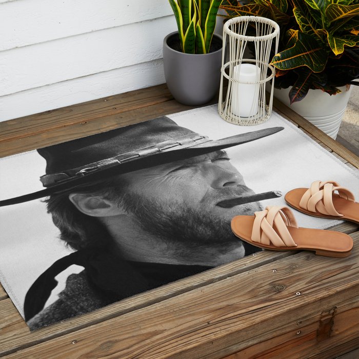 Clint Eastwood Smoking a Cigar Retro Vintage Art Outdoor Rug Gallery Image 2