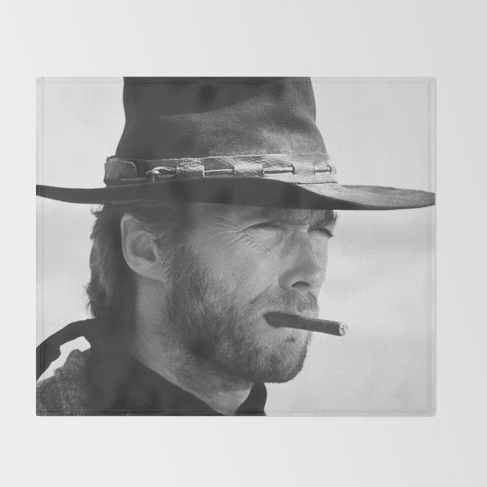 Clint Eastwood Smoking a Cigar Retro Vintage Art Throw Blanket Gallery Image 2