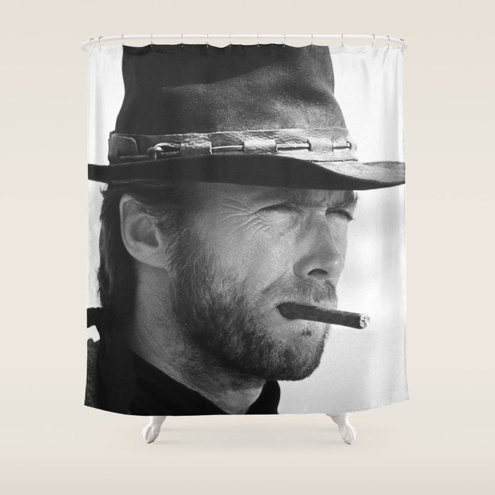Clint Eastwood Smoking a Cigar Retro Vintage Art Shower Curtain Gallery Image 1