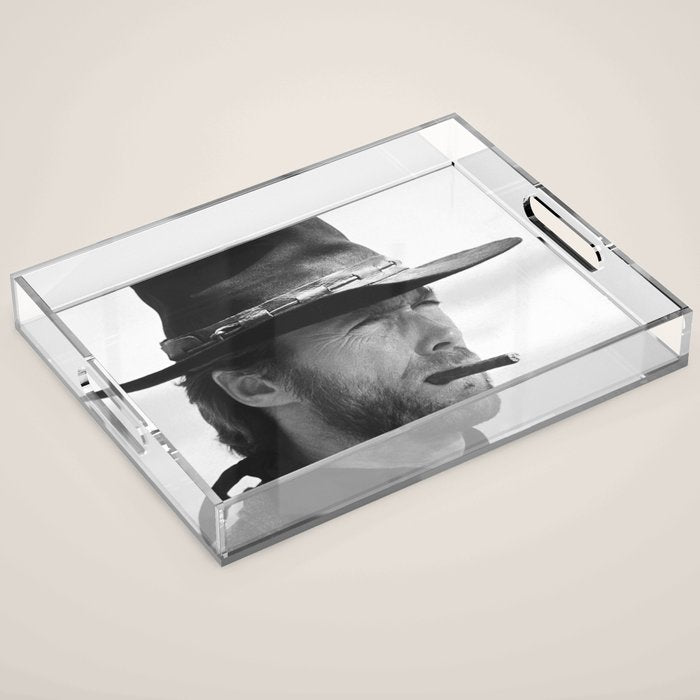 Clint Eastwood Smoking a Cigar Retro Vintage Art Acrylic Tray Gallery Image 1