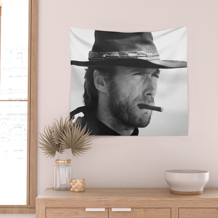 Clint Eastwood Smoking a Cigar Retro Vintage Art Wall Tapestry Gallery Image 2